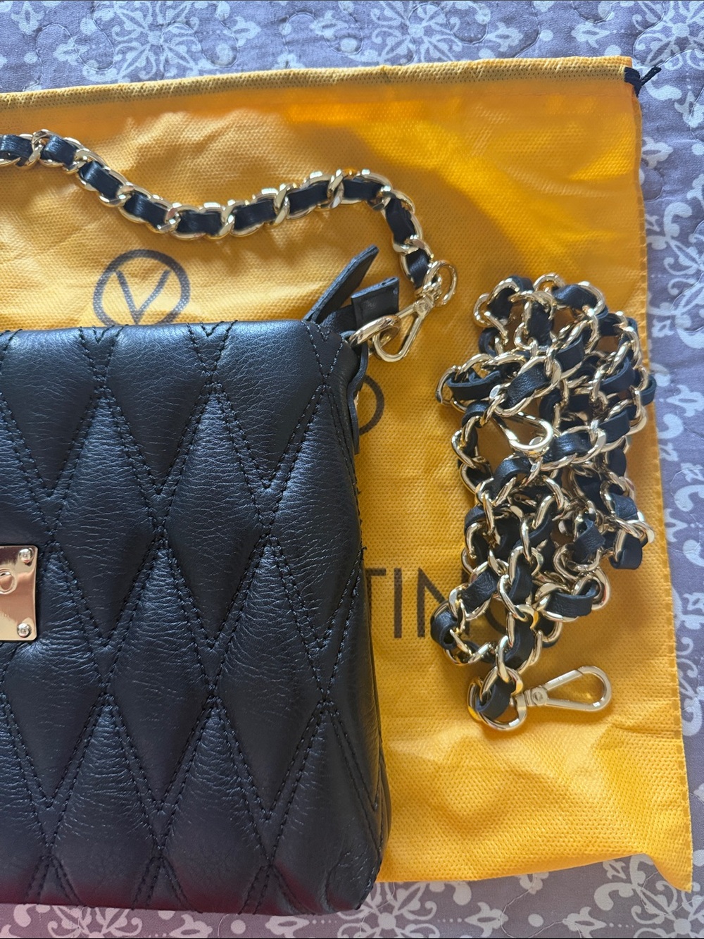 Valentino Black Quilted Leather Crossbody with Gold Chain - Picture 6 of 6